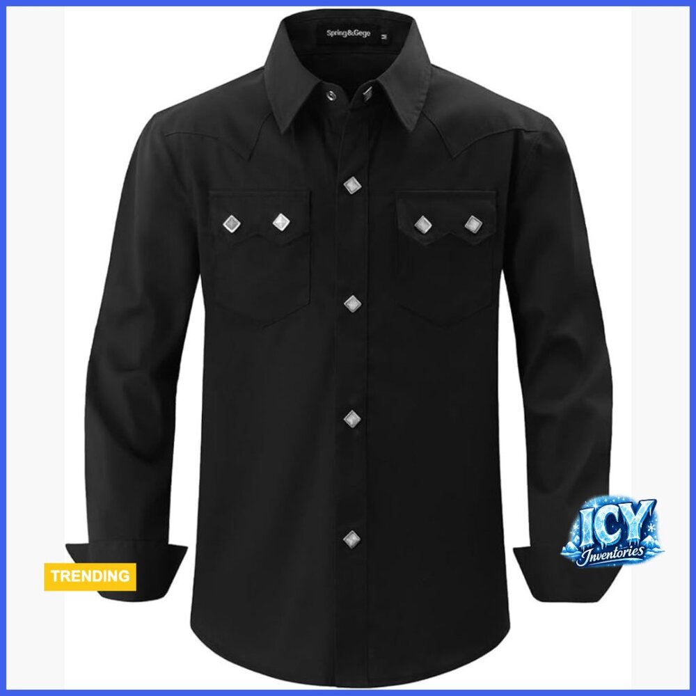 Boys Western Shirt Long Sleeve Pearl Snap Button Down Two Pockets